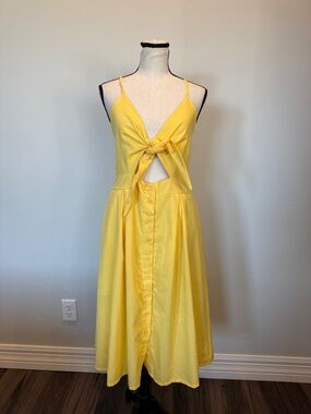 EcoWish Women’s Yellow Button Up Front Tie Dress, Size XL